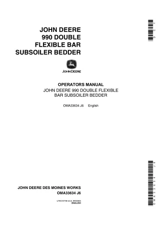 John Deere 990 Double Flexible Bar Subsoiler Bedder Operator’s Manual Instant Download (Publication No.OMA33634)