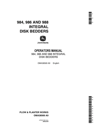 John Deere 984 986 and 988 Integral Disk Bedders Operator’s Manual Instant Download (Publication No.OMA38569)