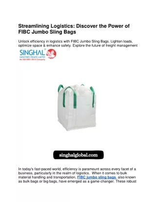 Streamlining Logistics-Discover the Power of FIBC Jumbo Sling Bags
