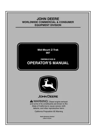 John Deere 997 Mid-Mount Z-Trak™ Mower Operator’s Manual Instant Download (PIN020001-) (Publication No.OMDMU21029)