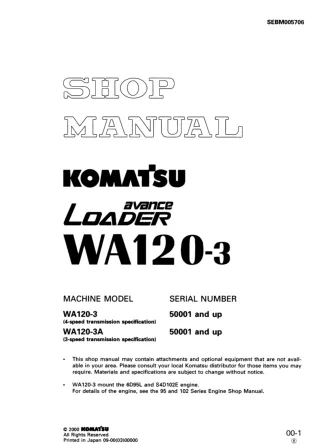 KOMATSU WA120-3A WHEEL LOADER Service Repair Manual SN：50001 and up