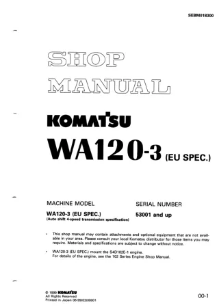 Komatsu WA120-3 (EU SPEC.) Wheel Loader Service Repair Manual SN53001 and up