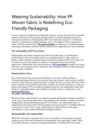 Weaving Sustainability: How PP Woven Fabric is Redefining Eco-Friendly Packaging