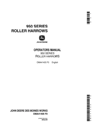 John Deere 950 Series Roller Harrows Operator’s Manual Instant Download (Publication No.OMA41405)