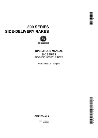 John Deere 890 Series Side-Delivery Rakes Operator’s Manual Instant Download (Publication No.OME16343)