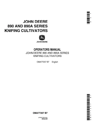 John Deere 890 and 890A Series Knifing Cultivators Operator’s Manual Instant Download (Publication No.OMA77257)