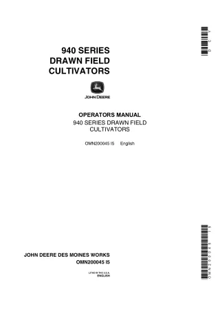 John Deere 940 Series Drawn Field Cultivators Operator’s Manual Instant Download (Publication No.OMN200045)