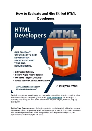 How to Evaluate and Hire Skilled HTML Developers