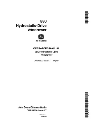 John Deere 880 Hydrostatic-Drive Windrower Operator’s Manual Instant Download (Publication No.OME43500)