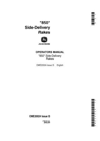 John Deere 850 Side-Delivery Rakes Operator’s Manual Instant Download (Publication No.OME20024)