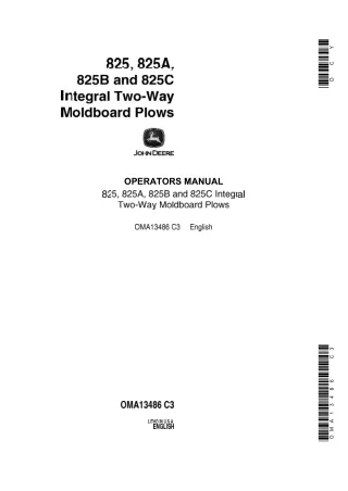 John Deere 825 825A 825B and 825C Integral Two-Way Moldboard Plows Operator’s Manual Instant Download (Publication No.OM