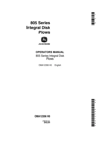 John Deere 805 Series Integral Disk Plows Operator’s Manual Instant Download (Publication No.OMA12356)