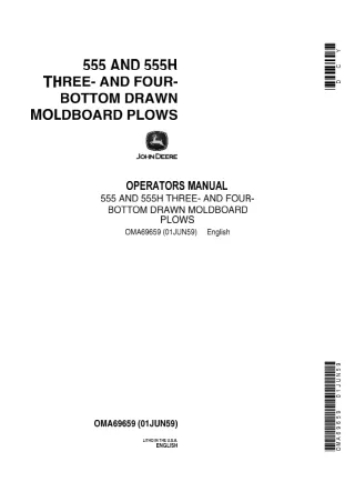 John Deere 555 and 555H Three-and Four- Bottom Drawn Moldboard Plows Operator’s Manual Instant Download (Publication No.