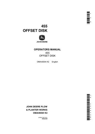 John Deere 455 Offset Disk Operator’s Manual Instant Download (Publication No.OMA46594)