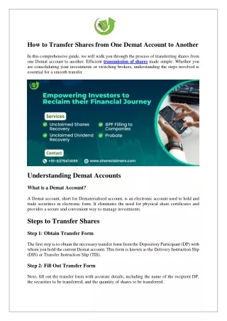 How to Transfer Shares from One Demat Account to Another