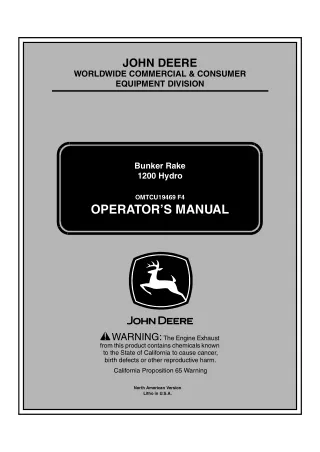 John Deere 1200 Hydro Bunker Rake Operator’s Manual Instant Download (PIN010001- ) (Publication No.OMTCU19469)
