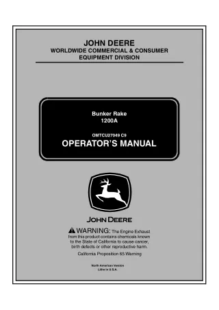 John Deere 1200A Bunker Rake Operator’s Manual Instant Download (PIN0150001-) (Publication No.OMTCU27049)