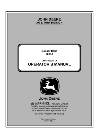 John Deere 1200A Bunker Rake Operator’s Manual Instant Download (PIN190001- ) (Publication No.OMTCU30901)