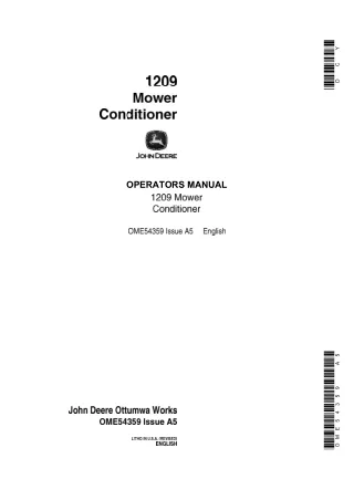 John Deere 1209 Mower-Conditioner Operator’s Manual Instant Download (Publication No.OME54359)