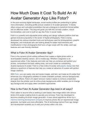 How Much Does It Cost To Build An AI Avatar Generator App Like Fotor