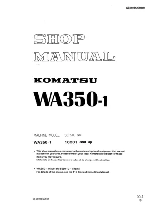 KOMATSU WA350-1 WHEEL LOADER Service Repair Manual SN：10001 and up