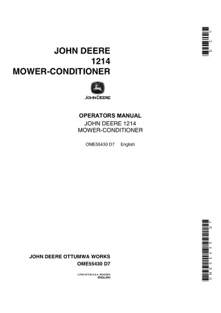 John Deere 1214 Mower-Conditioner Operator’s Manual Instant Download (Publication No.OME55430)