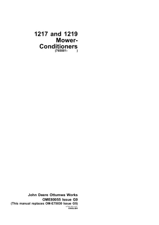 John Deere 1217 and 1219 Mower-Conditioners Operator’s Manual Instant Download (Pin.765001-) (Publication No.OME80055)