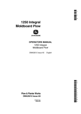 John Deere 1250 Integral Moldboard Plow Operator’s Manual Instant Download (Publication No.OMA29212)