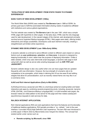 ‘’EVOLUTION OF WEB DEVELOPMENT- FROM STATIC PAGES TO DYNAMIC EXPERIENCES”