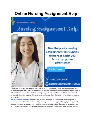 Online Nursing Assignment Help