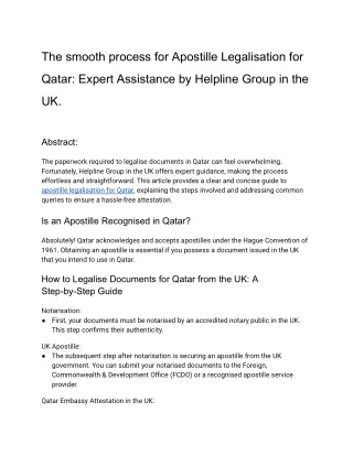 The smooth process for Apostille Legalisation for Qatar_ Expert Assistance by Helpline Group in the UK