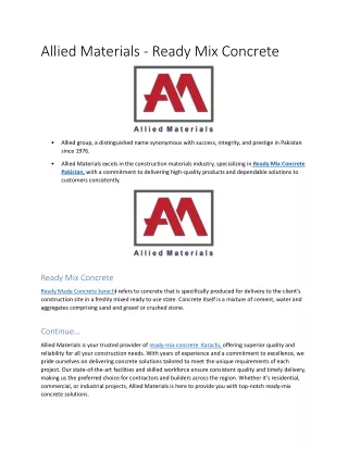 Allied Materials - Ready Mix Concrete