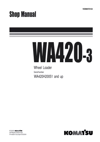 Komatsu WA420-3 Wheel Loader Service Repair Manual SNWA420H20051 and up