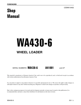 Komatsu WA430-6 Wheel Loader Service Repair Manual SN：A41001 and up