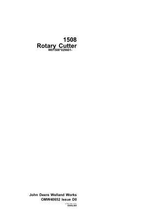 John Deere 1508 Rotary Cutter Operator’s Manual Instant Download (PINW01508029601-) (Publication No.OMW40652)