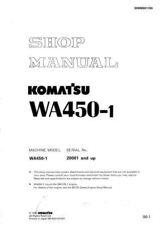 Komatsu WA450-1 Wheel Loader Service Repair Manual SN20001 and up