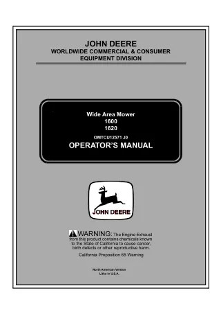 John Deere 1600 1620 Wide Area Mower Operator’s Manual Instant Download (1600 PIN.TC1600×010001- 1620 PIN.TC1620×010001-