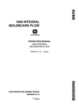 John Deere 1600 Integral Moldboard Plow Operator’s Manual Instant Download (Publication No.OMN200144)