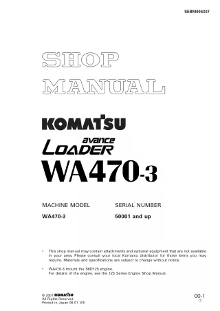 Komatsu WA470-3 Wheel Loader Service Repair Manual SN 50001 and up