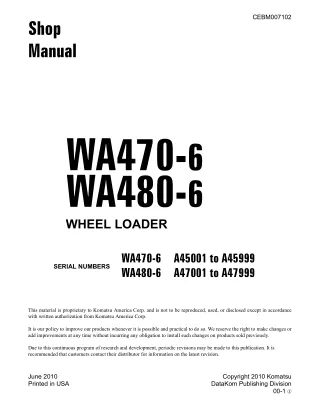 Komatsu WA480-6 Wheel Loader Service Repair Manual SNA47001 to A47999