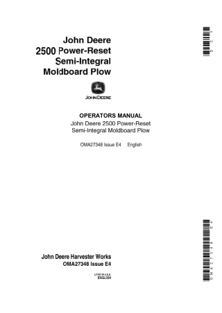 John Deere 2500 Power-Reset Semi-Integral Moldboard Plow Operator’s Manual Instant Download (Publication No.OMA27348)