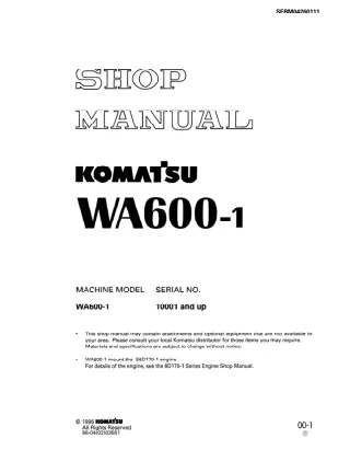 Komatsu WA600-1 Wheel Loader Service Repair Manual SN10001 and up