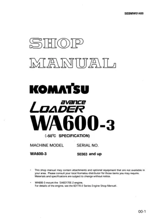 Komatsu WA600-3 Wheel Loader Service Repair Manual SN 50363 and up