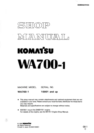 Komatsu WA700-1 Wheel Loader Service Repair Manual SN：10001 and up