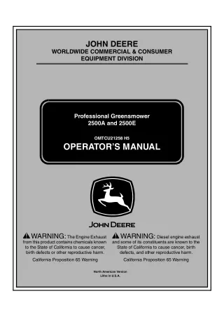 John Deere 2500A and 2500E Professional Greensmower Operator’s Manual Instant Download (2500A PIN040001- 2500E PIN020001