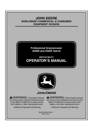 John Deere 2500B and 2500E Hybrid Professional Greensmower Operator’s Manual Instant Download (PIN010001-) (Publication