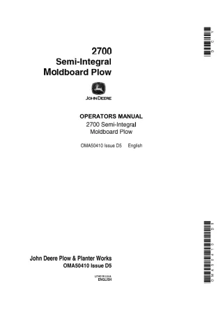 John Deere 2700 Semi-Integral Moldboard Plow Operator’s Manual Instant Download (Publication No.OMA50410)