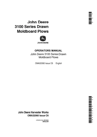 John Deere 3100 Series Drawn Moldboard Plows Operator’s Manual Instant Download (Publication No.OMA32060)