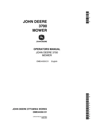 John Deere 3700 Mower Operator’s Manual Instant Download (Publication No.OME44359)