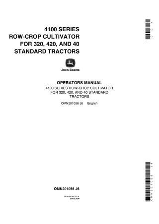 John Deere 4100 Series Row-Crop Cultivator for 320 420 and 40 Standard Tractors Operator’s Manual Instant Download (Publ